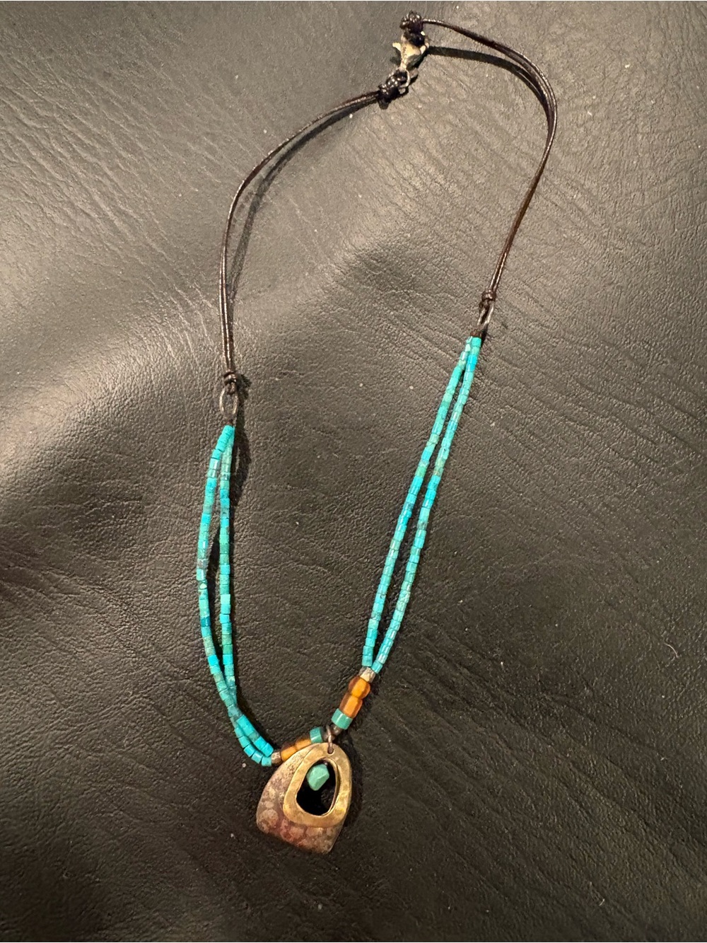 Handmade Turquoise Beaded Pendant Necklace - Boho Style